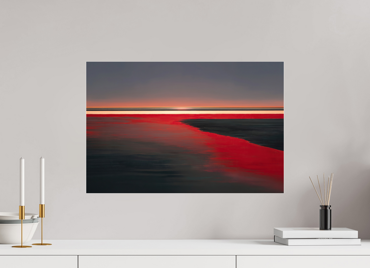 60 x 40 cm, Acrylglas glänzend standard Roter Spiegel des Watts, Abstraktes, surreales Wandbild zeigt die Magie des Wattenmeeres