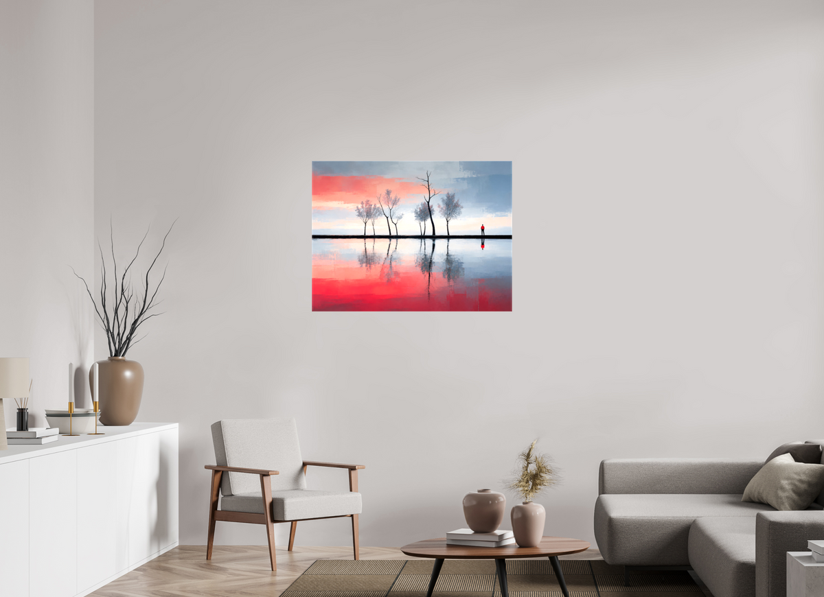 100 x 75 cm, Leinwand glänzend Stilles Ufer - Zwischen Licht und Spiegelung