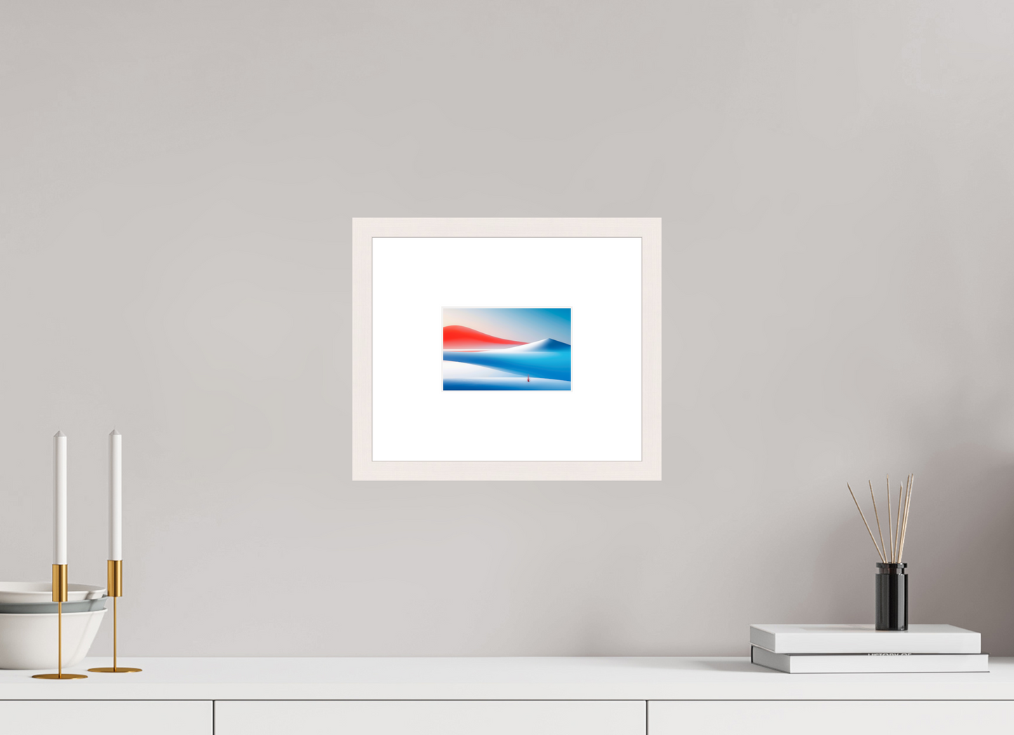 15 x 10 cm, Fine Art Print gerahmt Rotes Leuchten, blaue Stille