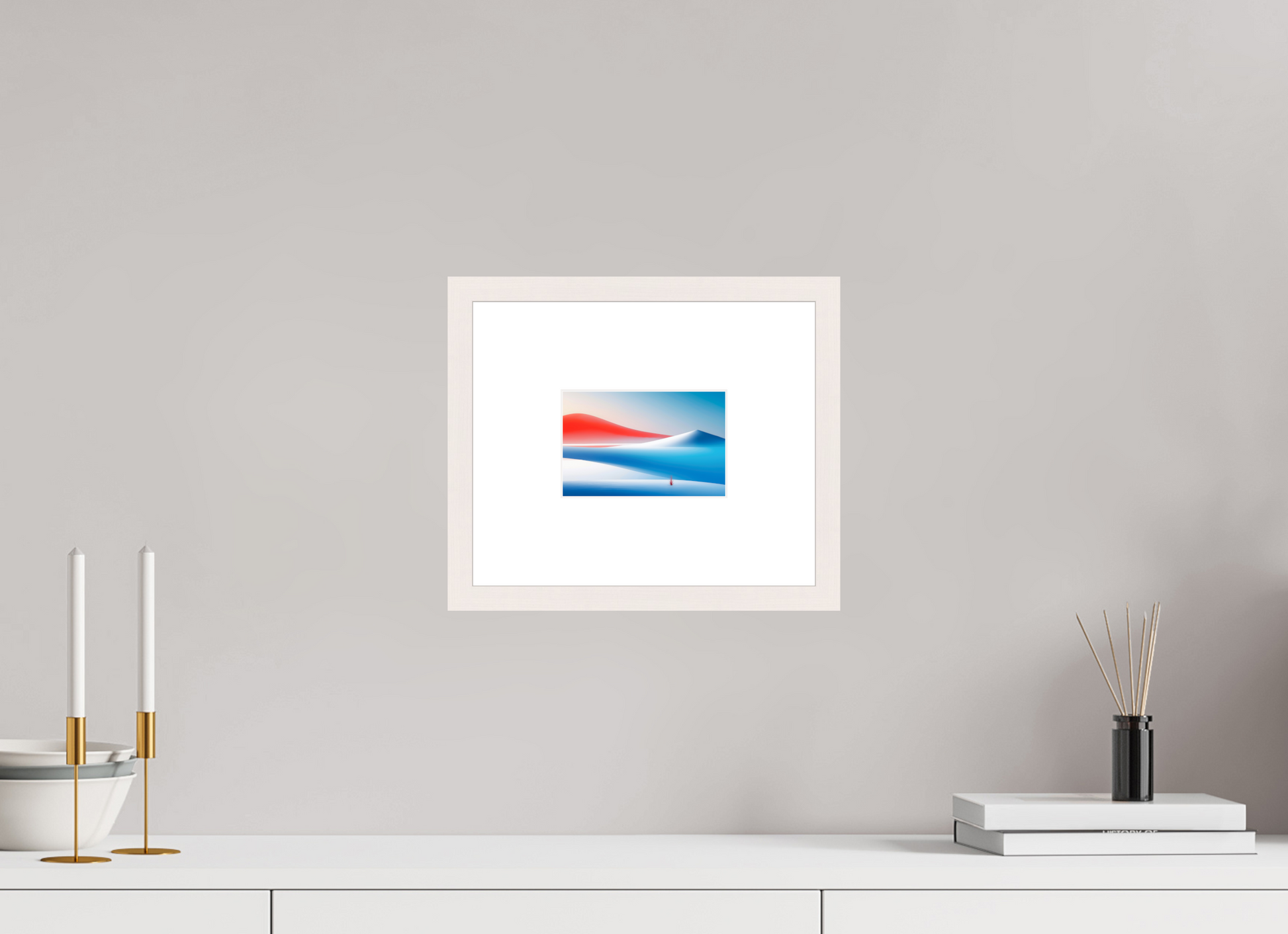 15 x 10 cm, Fine Art Print gerahmt Rotes Leuchten, blaue Stille