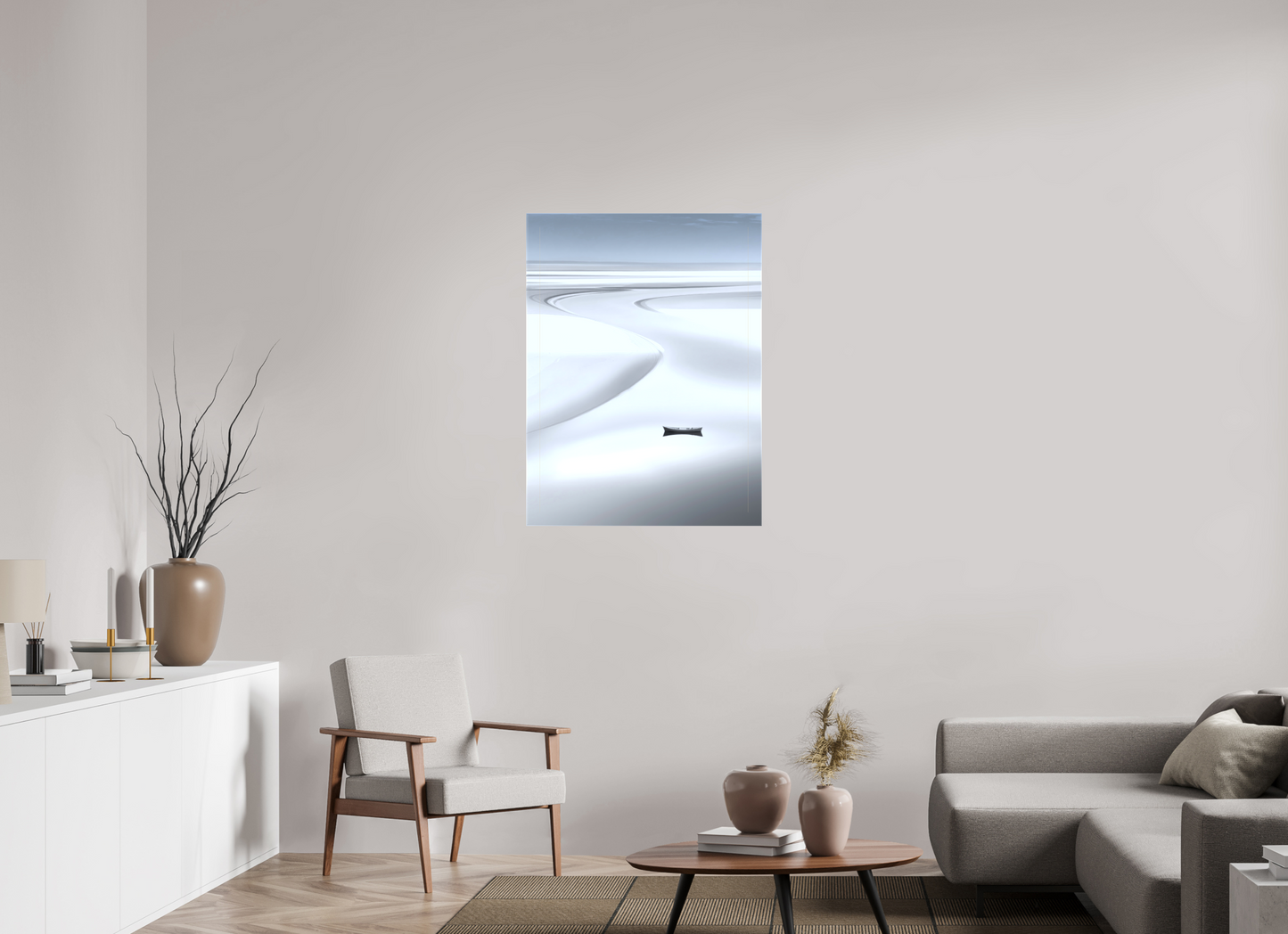 75 x 100 cm, Leinwand glänzend Boot im Wattenmeer