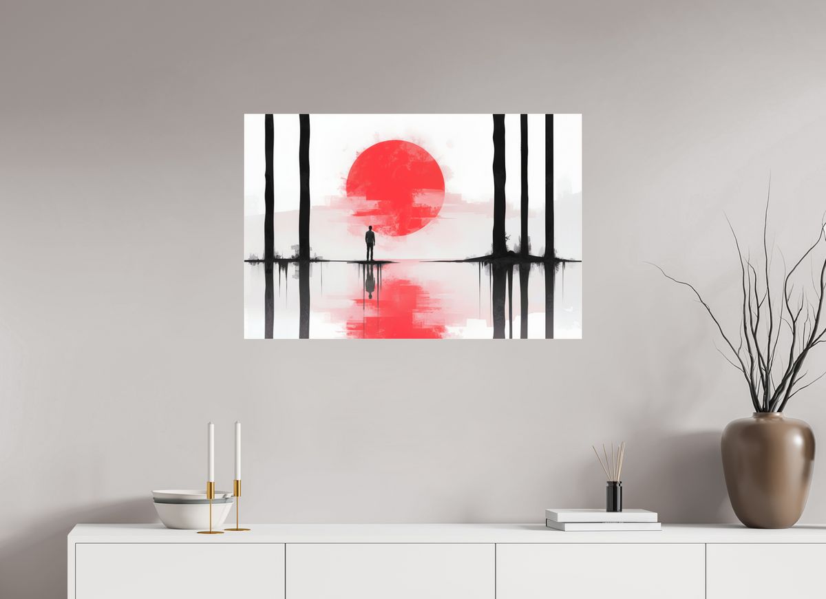 90 x 60 cm, Fine Art Pigmentdruck hinter Acrylglas Rote Sonne, Stille Küste—Wandkunst, Fine Art Print, Leinwand, Acryldruck, Alu-Dibond
