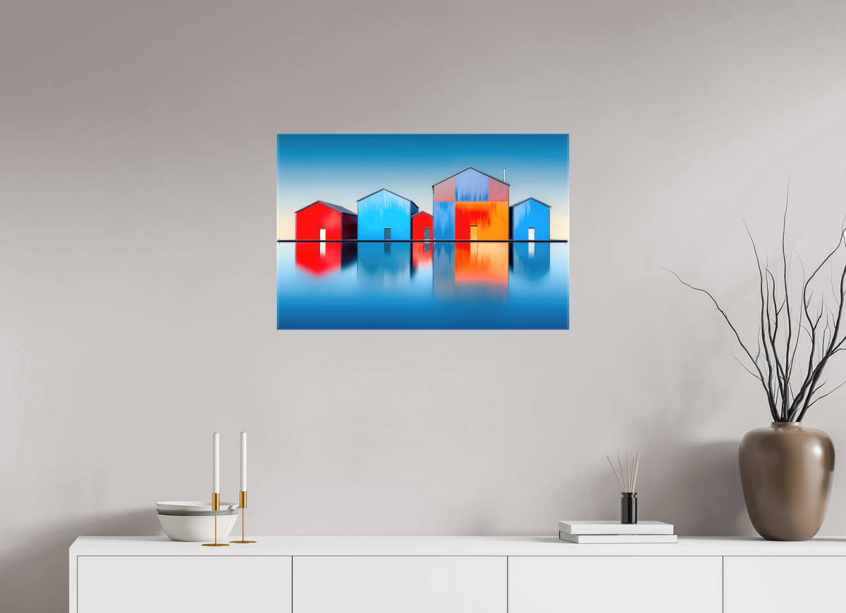 75 x 50 cm, Leinwand glänzend Farbklang am Wasser—Wandkunst, Fine Art Print, Leinwand, Acryldruck, Alu-Dibond