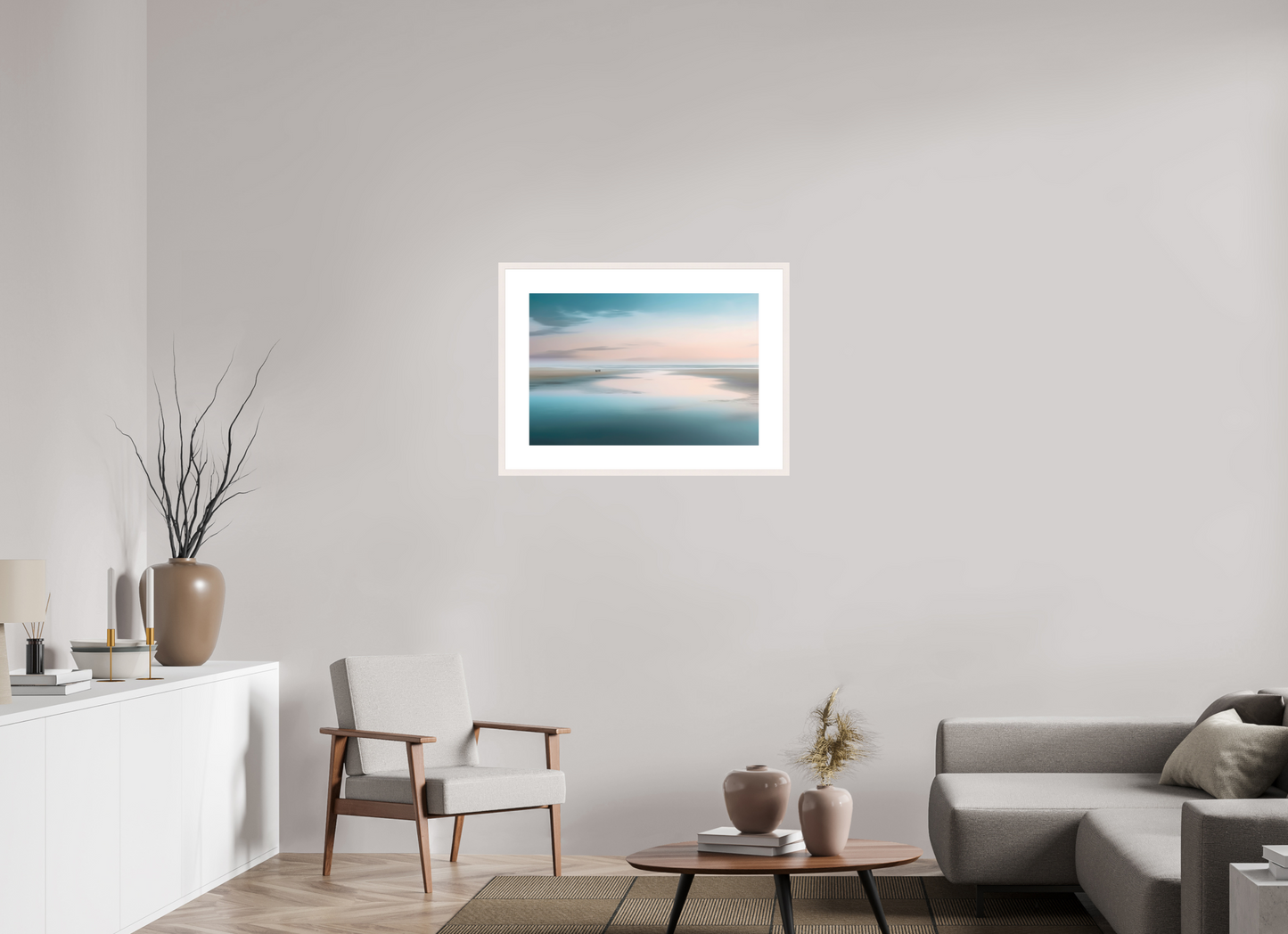 75 x 50 cm, Fine Art Print gerahmt Menschen im Wattenmeer-01—Wandkunst, Fine Art Print, Leinwand, Acryldruck, Alu-Dibond
