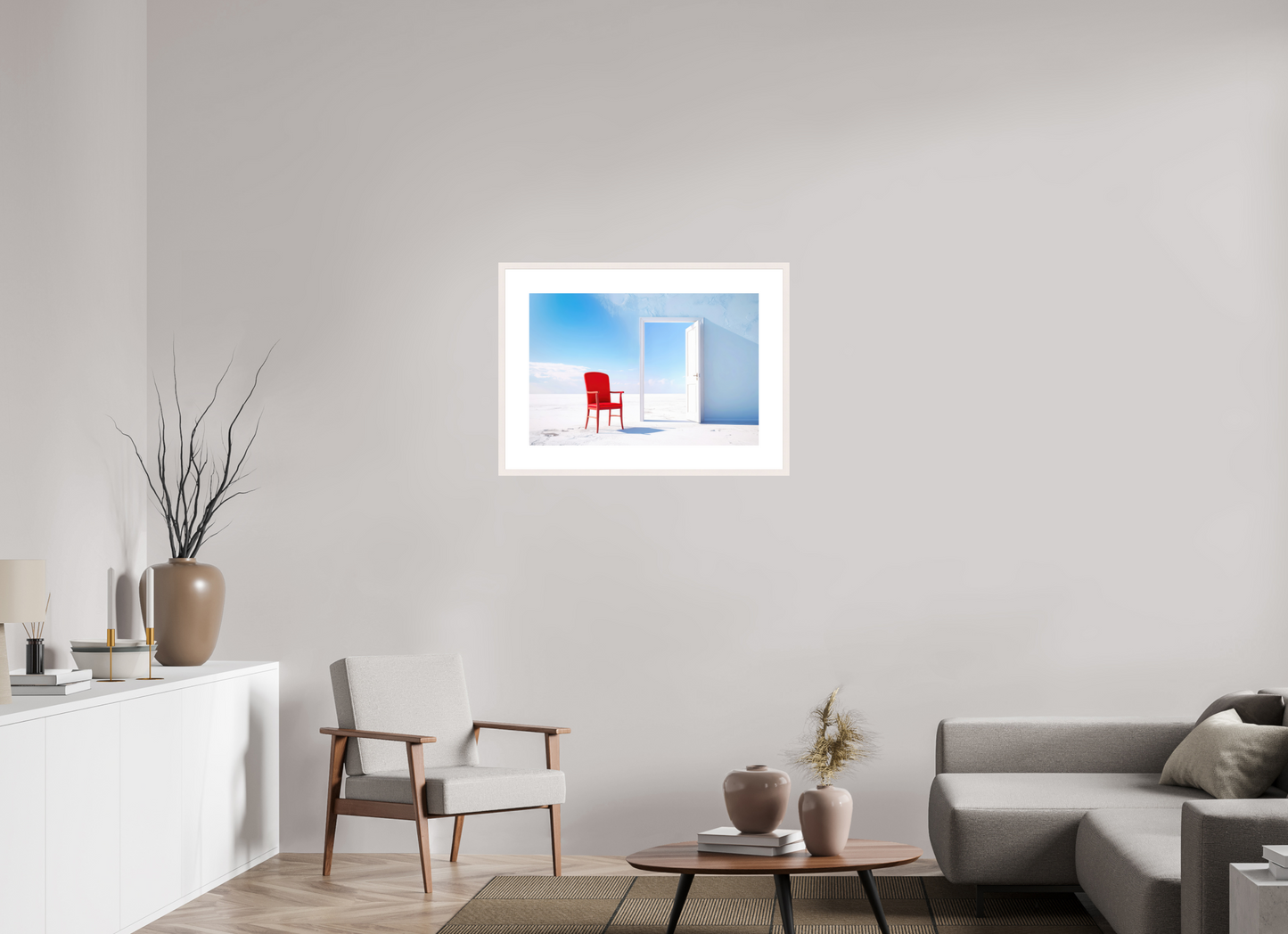 75 x 50 cm, Fine Art Print gerahmt Blick durch die Tür surreal-02
