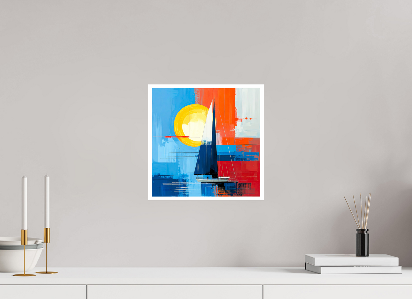 30 x 30 cm, Fine Art Print Hahnemühle Baryta Segelboot-Kunst – Licht, Farbe und Bewegung