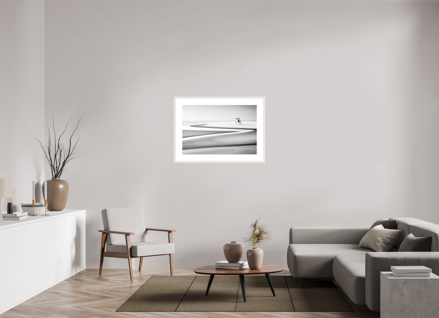 90 x 60 cm, Fine Art Print gerahmt Pfahlhaus im Wattenmeer-01