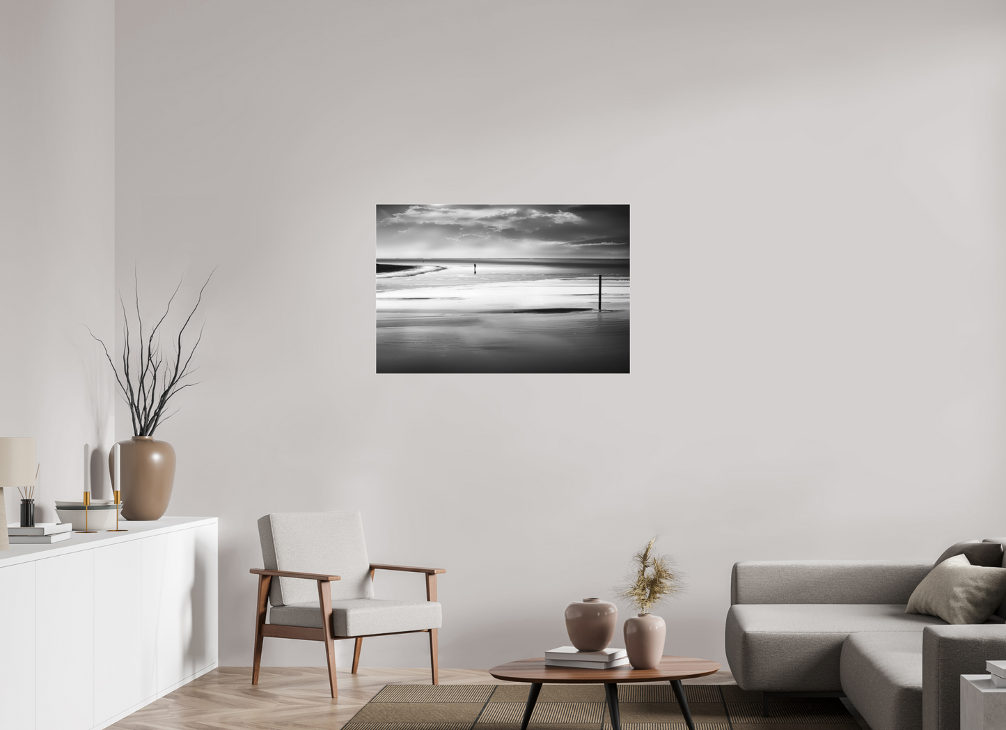 105 x 70 cm, Fine Art Pigmentdruck hinter Acrylglas Mann im Wattenmeer-01