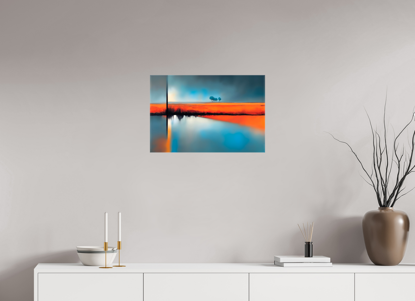 60 x 40 cm, Leinwand glänzend Blauer Halt am roten Ufer