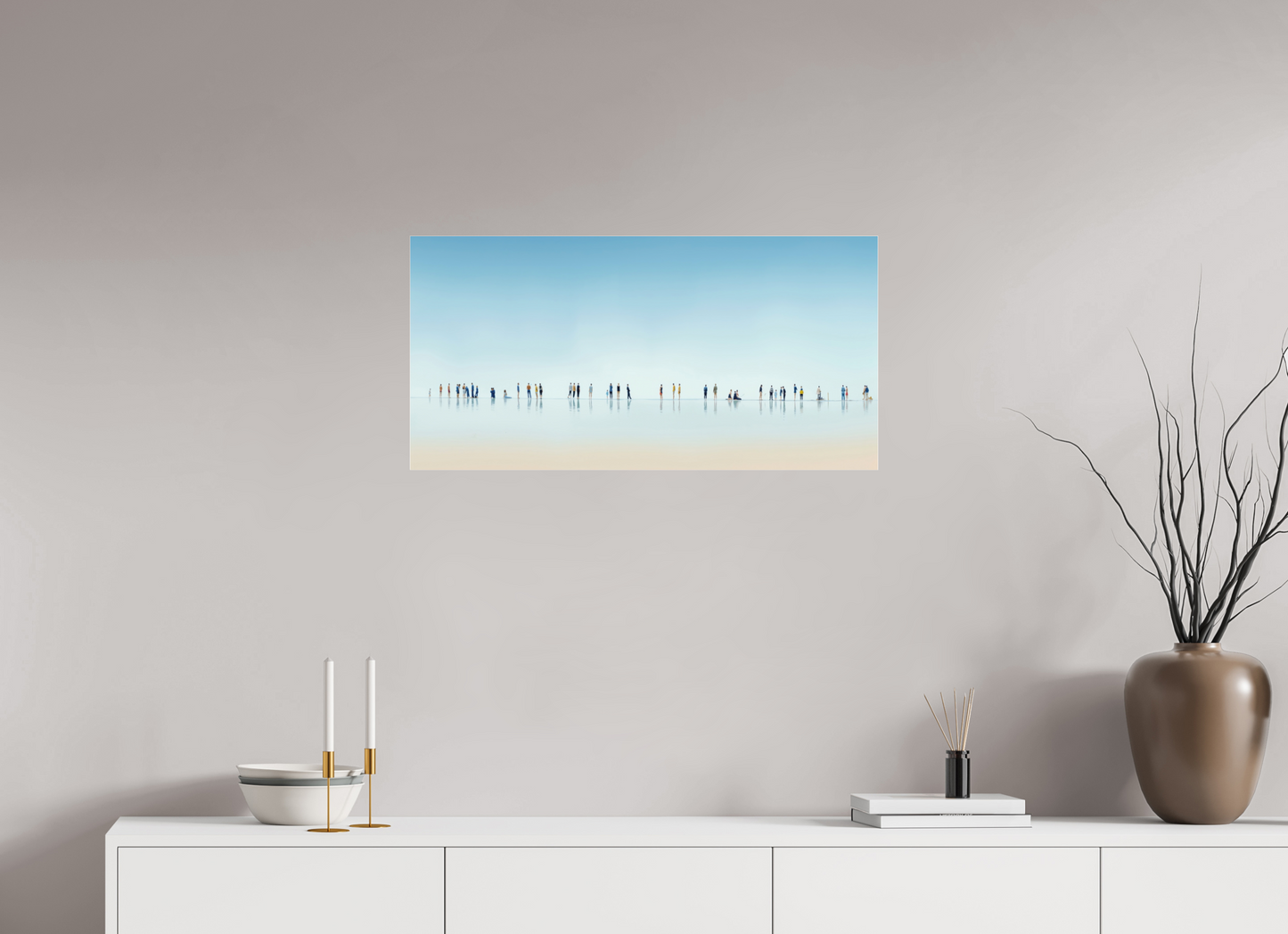 80 x 40 cm, Fine Art Pigmentdruck hinter Acrylglas Menschen am Strand-01-21