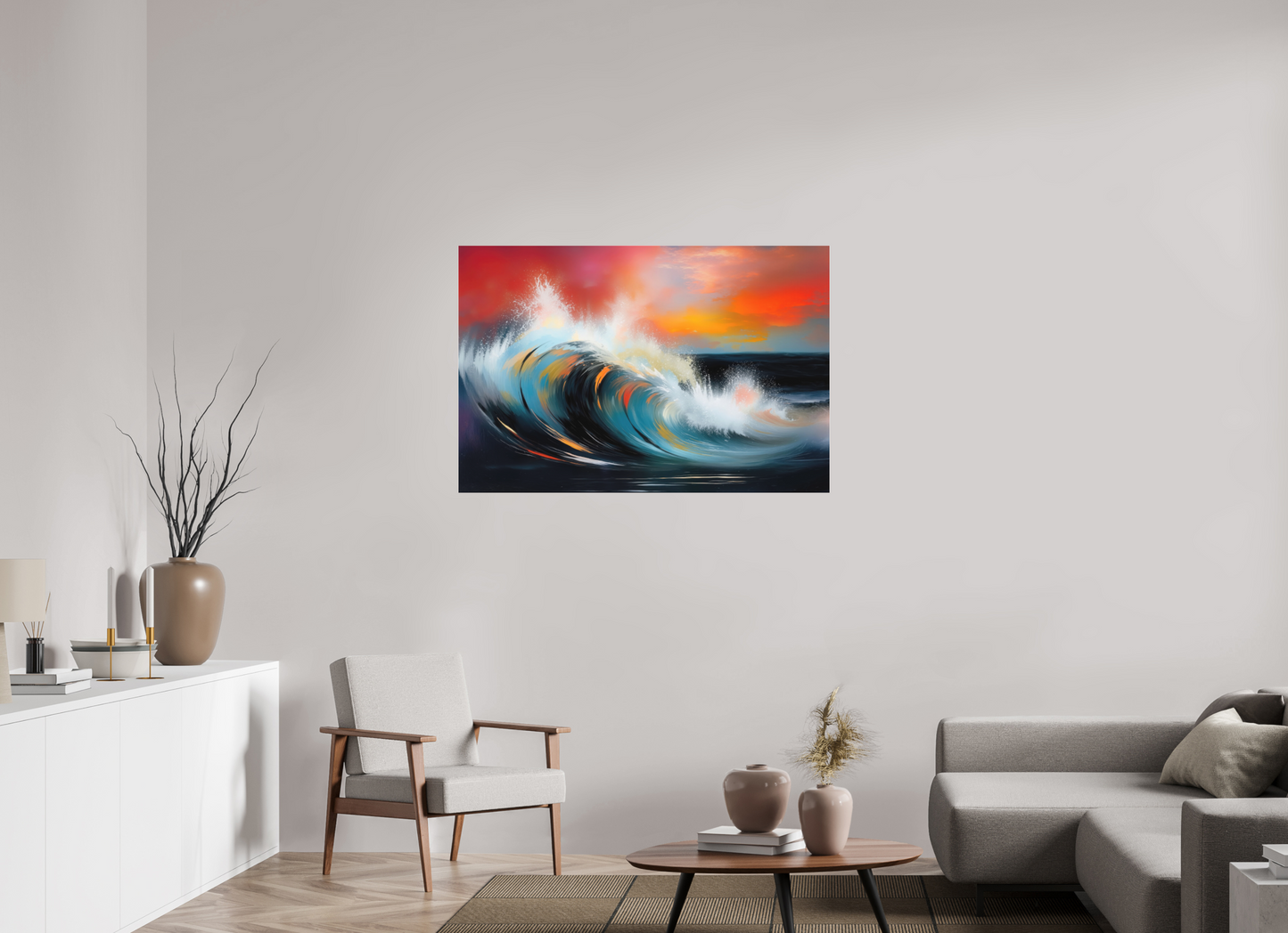 120 x 80 cm, Fine Art Pigmentdruck hinter Acrylglas Glühende Brandung