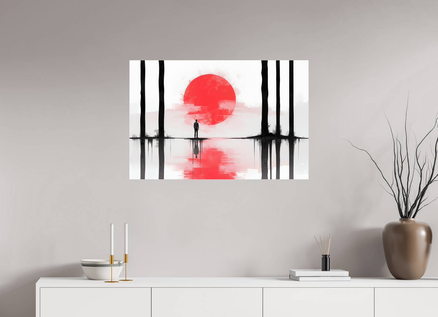 90 x 60 cm, Acrylglas glänzend standard Rote Sonne, Stille Küste