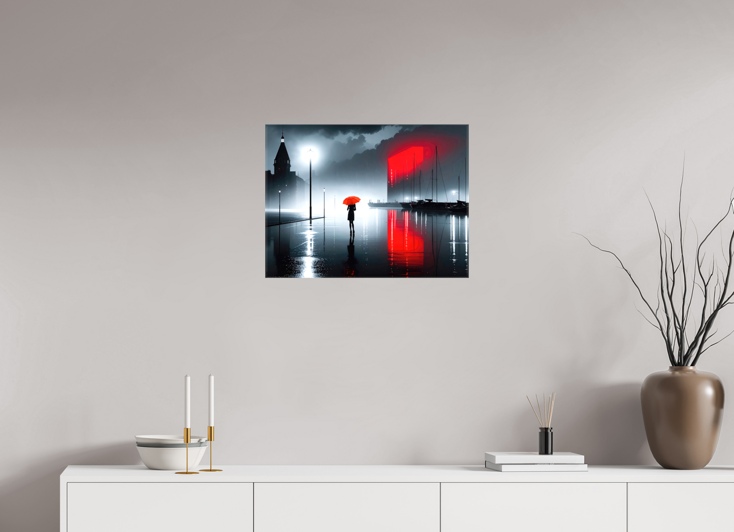 60 x 45 cm, Leinwand glänzend Frau am Seglerhafen bei Nacht-01