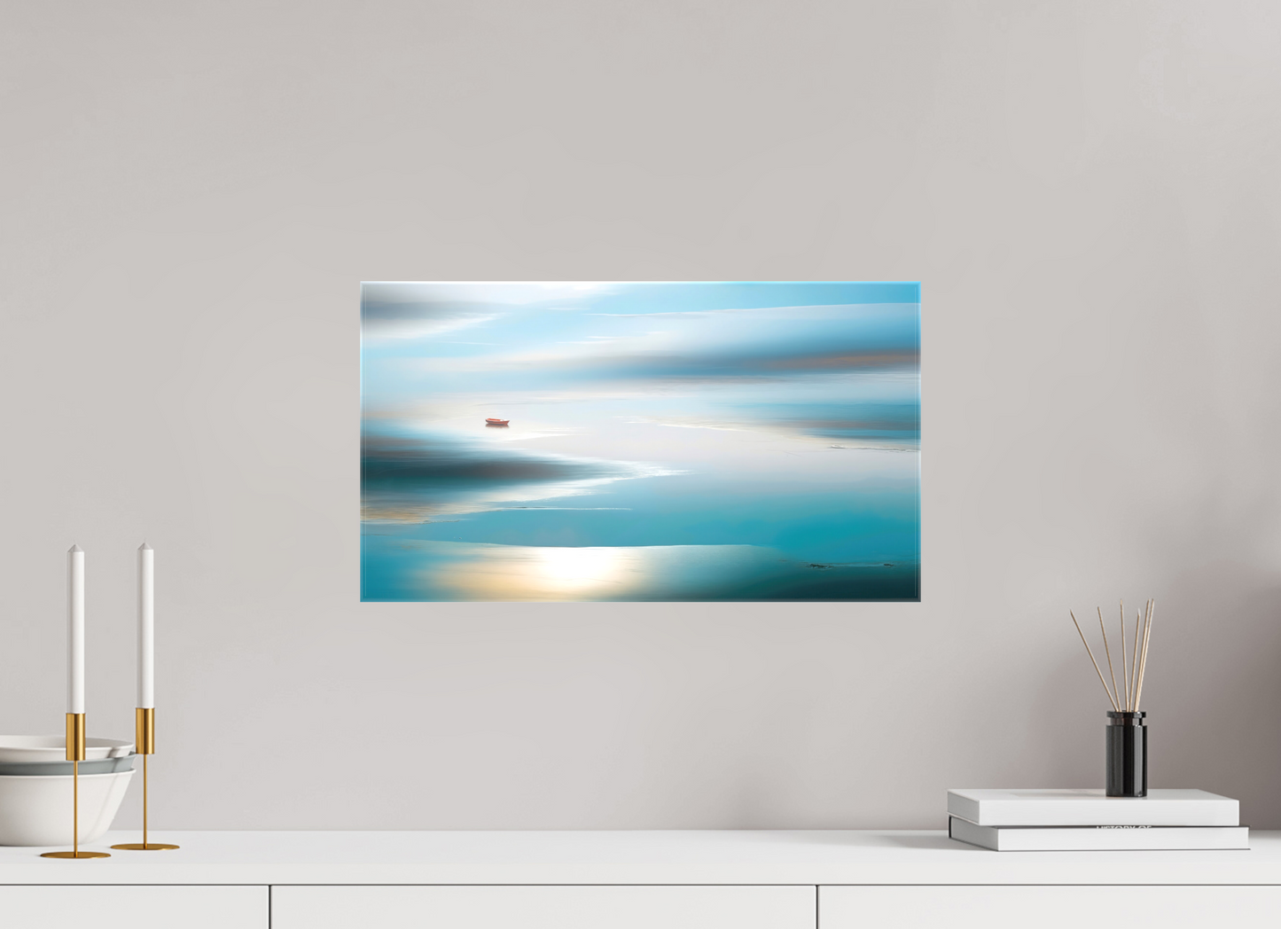 48 x 27 cm, Leinwand glänzend Boot im Wattenmeer-06
