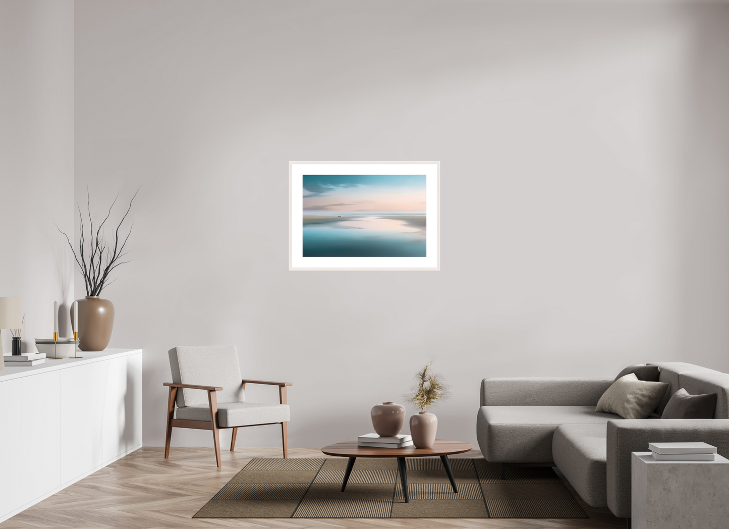 90 x 60 cm, Fine Art Print gerahmt Menschen im Wattenmeer-01—Wandkunst, Fine Art Print, Leinwand, Acryldruck, Alu-Dibond