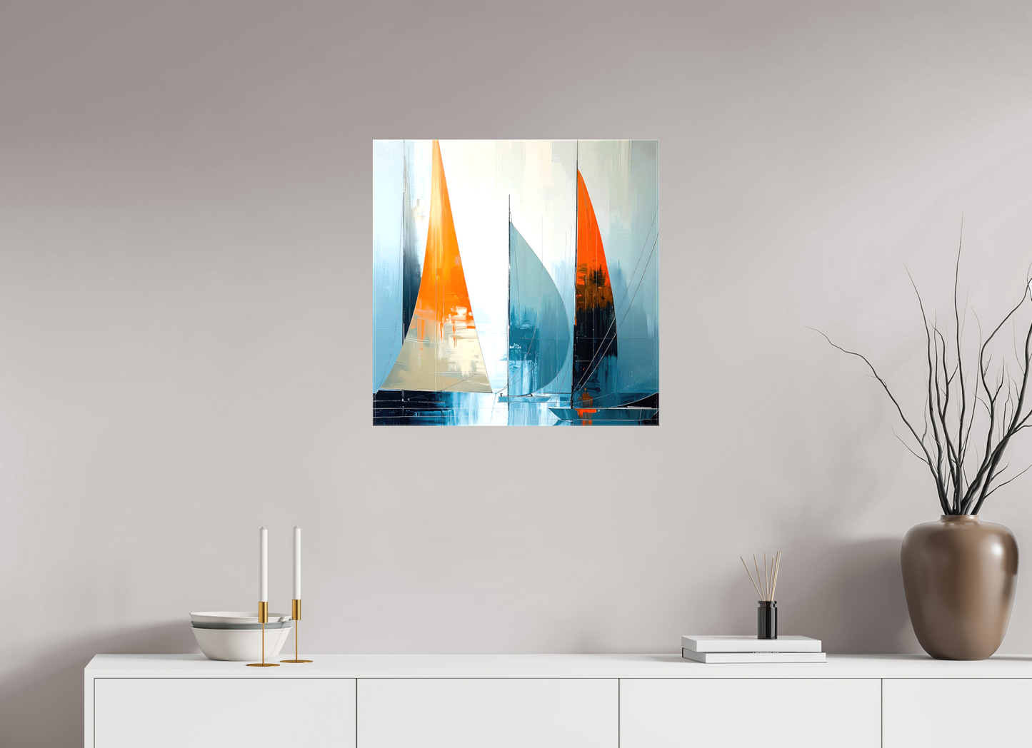 60 x 60 cm, Leinwand glänzend Segelboot-Kunst - Abstraktion in Bewegung