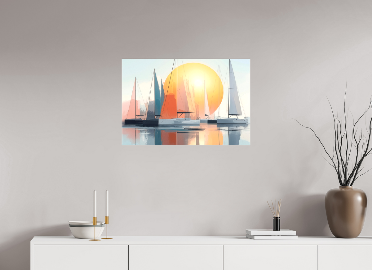75 x 50 cm, Leinwand glänzend Segelboot-Kunst - Zwischen Horizont und Geometrie-01—Wandkunst, Fine Art Print, Leinwand, Acryldruck, Alu-Dibond
