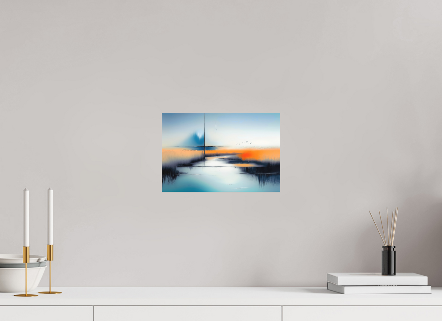 30 x 20 cm, Fine Art Pigmentdruck hinter Acrylglas Salzwiese im schwebenden Licht