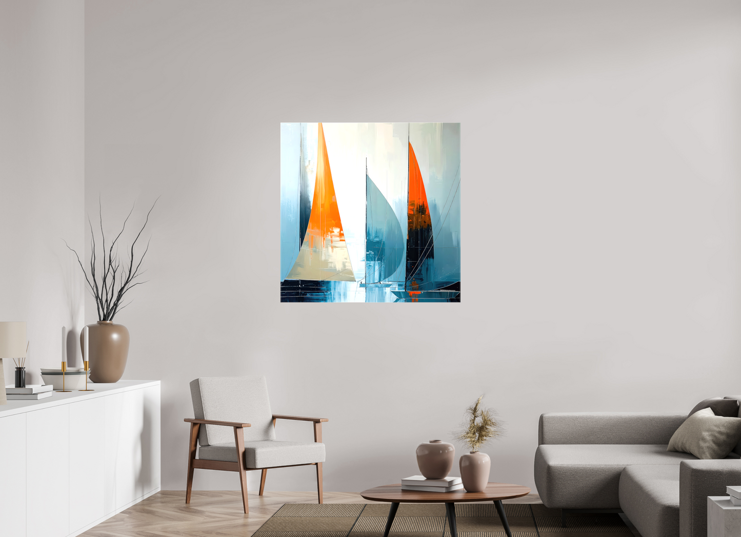 100 x 100 cm, Leinwand glänzend Segelboot-Kunst - Abstraktion in Bewegung