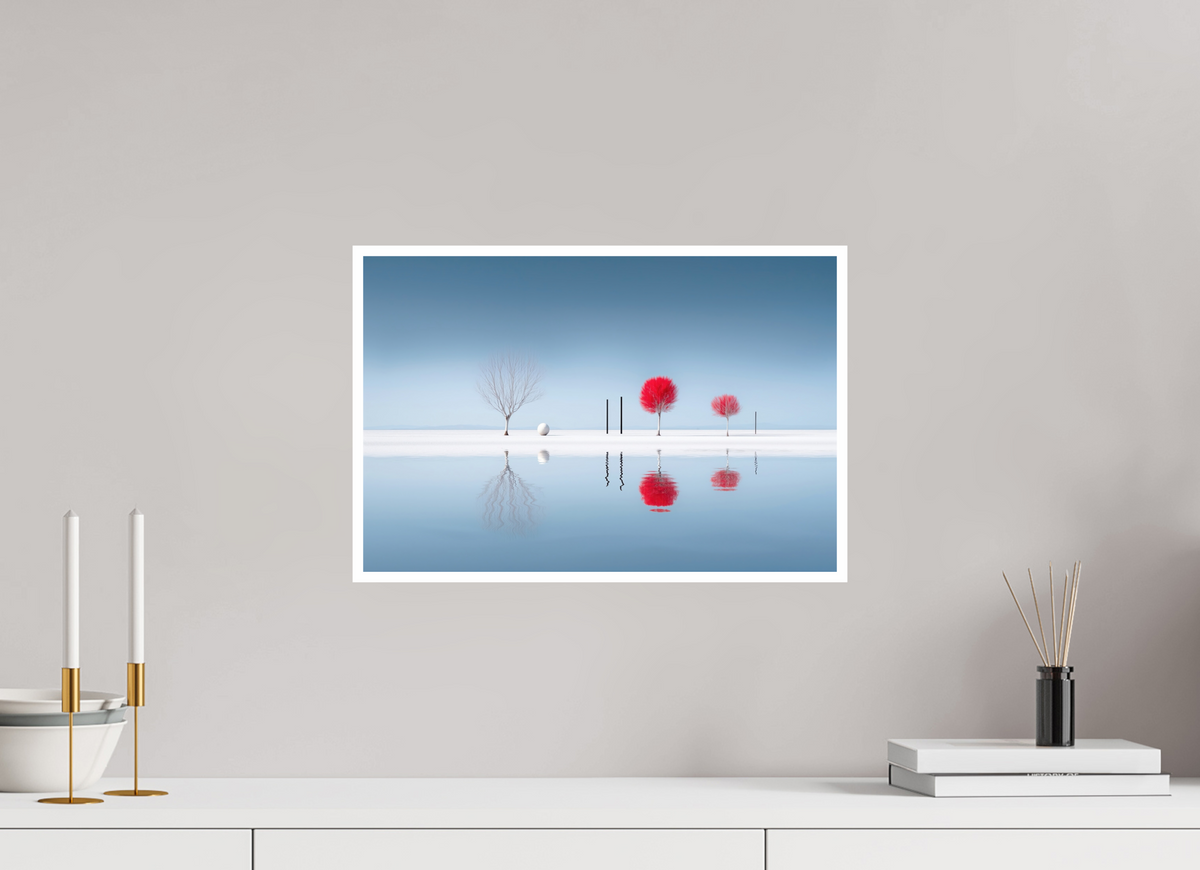 45 x 30 cm, Fine Art Print Hahnemühle Baryta Rote Stille am Ufer—Wandkunst, Fine Art Print, Leinwand, Acryldruck, Alu-Dibond