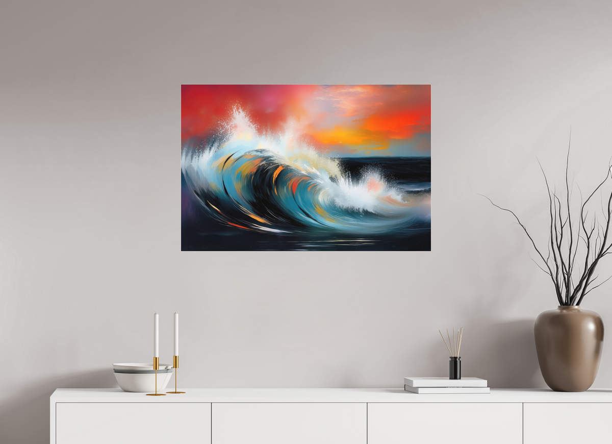 90 x 60 cm, Fine Art Pigmentdruck hinter Acrylglas Glühende Brandung—Wandkunst, Fine Art Print, Leinwand, Acryldruck, Alu-Dibond
