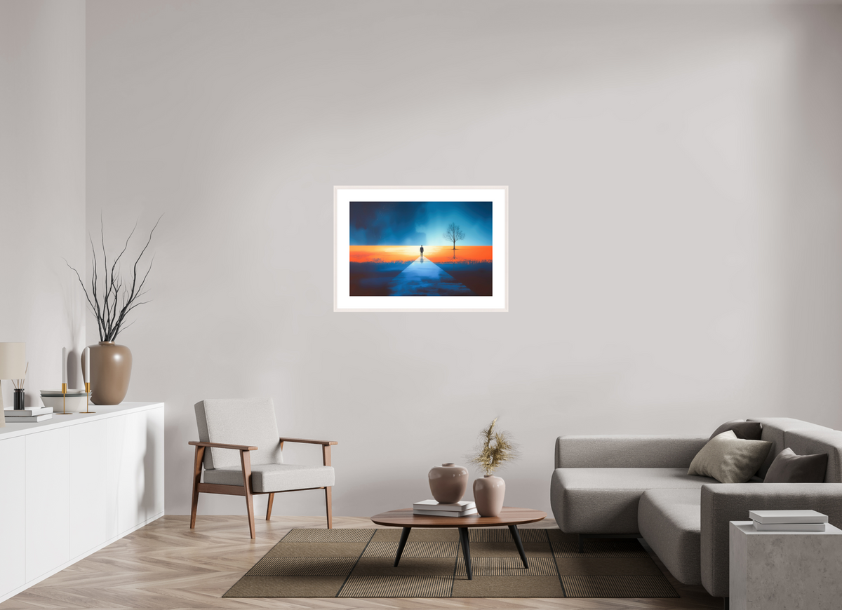 90 x 60 cm, Fine Art Print gerahmt Der Pfad ins Zwischenlicht