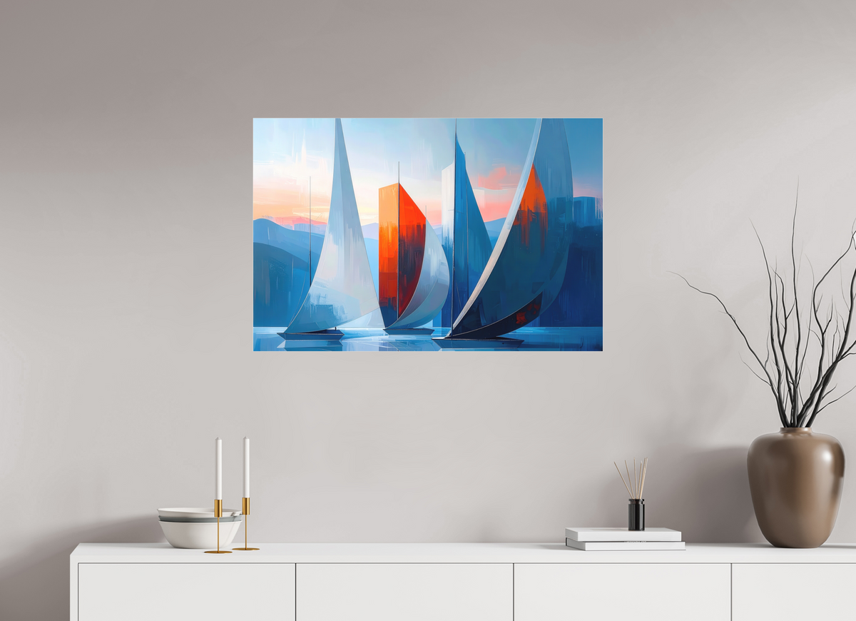90 x 60 cm, Fine Art Pigmentdruck hinter Acrylglas Segelboote abstrakt-15-32—Wandkunst, Fine Art Print, Leinwand, Acryldruck, Alu-Dibond