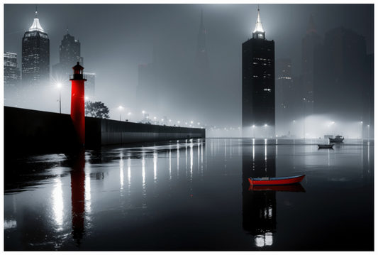 Main image Hafenstadt bei Nacht -noir city- 01—Wandkunst, Fine Art Print, Leinwand, Acryldruck, Alu-Dibond