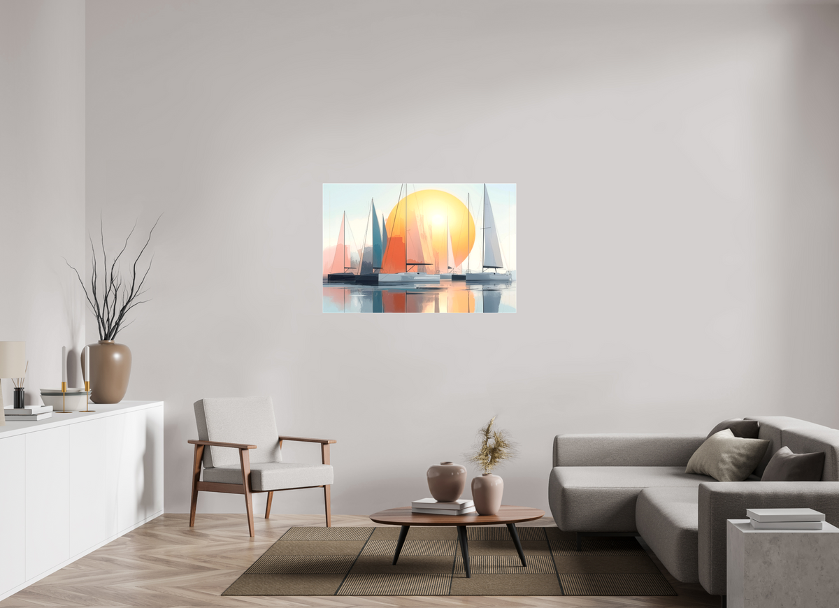 120 x 80 cm, Leinwand glänzend Segelboot-Kunst - Zwischen Horizont und Geometrie-01—Wandkunst, Fine Art Print, Leinwand, Acryldruck, Alu-Dibond