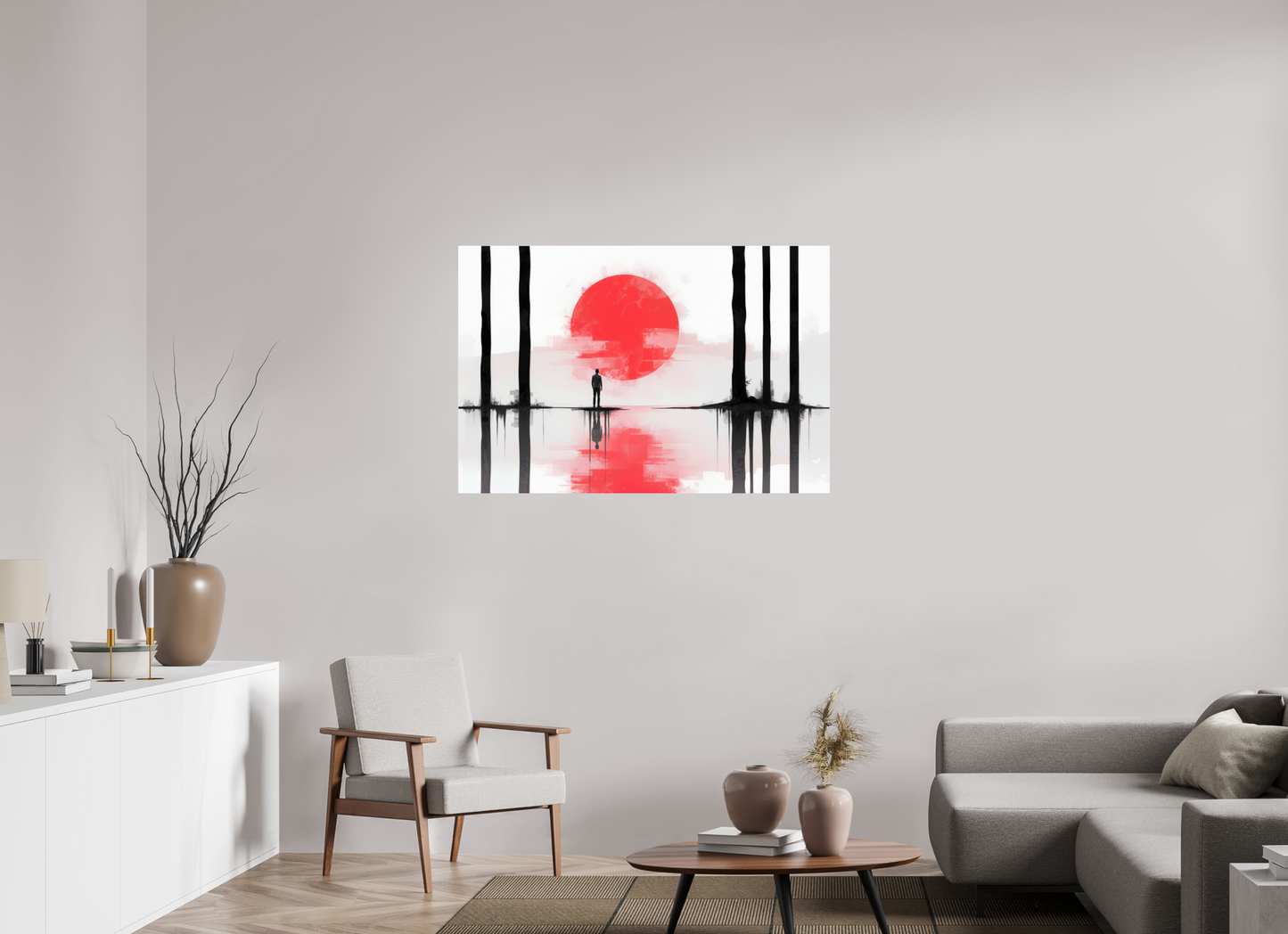 120 x 80 cm, Acrylglas glänzend standard Rote Sonne, Stille Küste