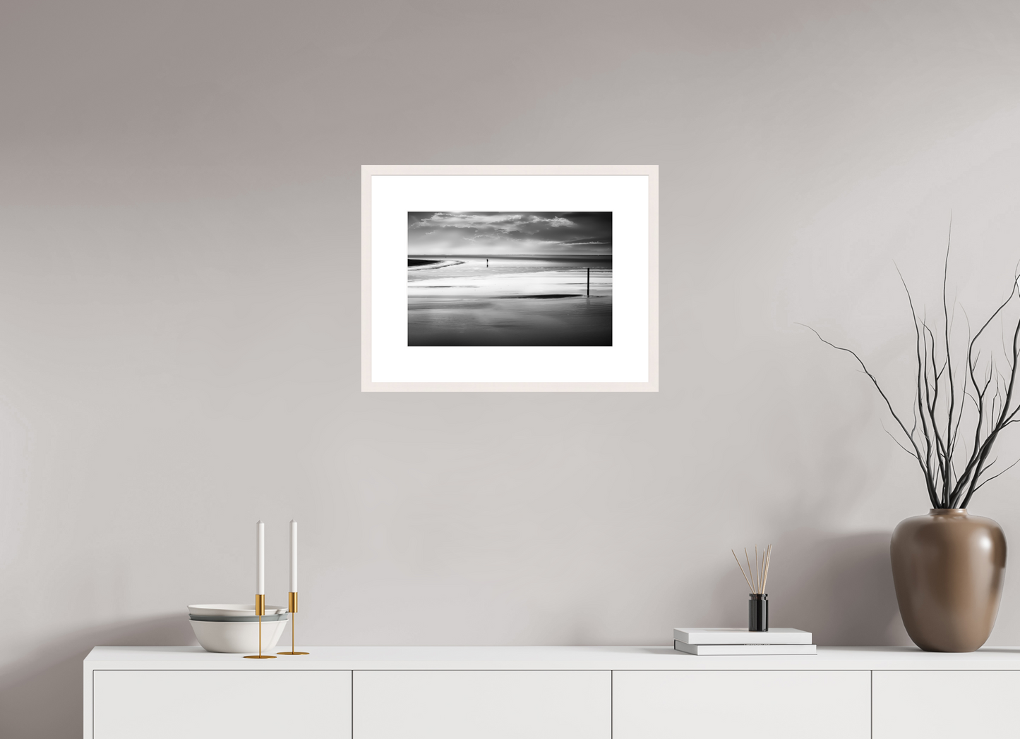 45 x 30 cm, Fine Art Print gerahmt Mann im Wattenmeer-01