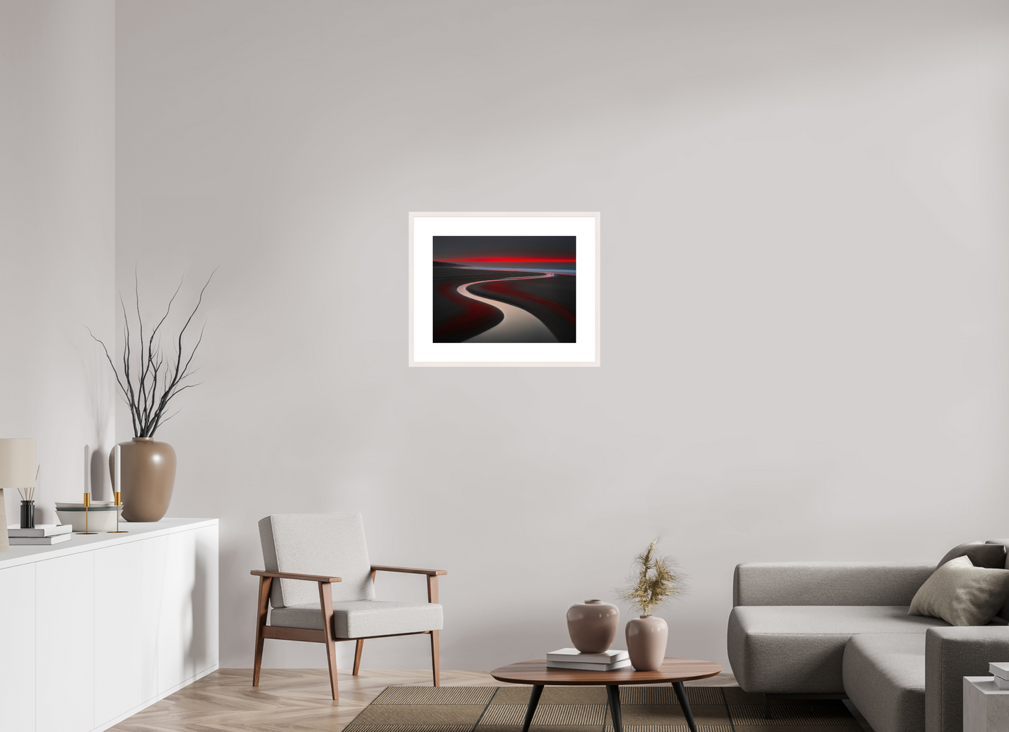 60 x 45 cm, Fine Art Print gerahmt Wattenmeer - die Linie des Lichts