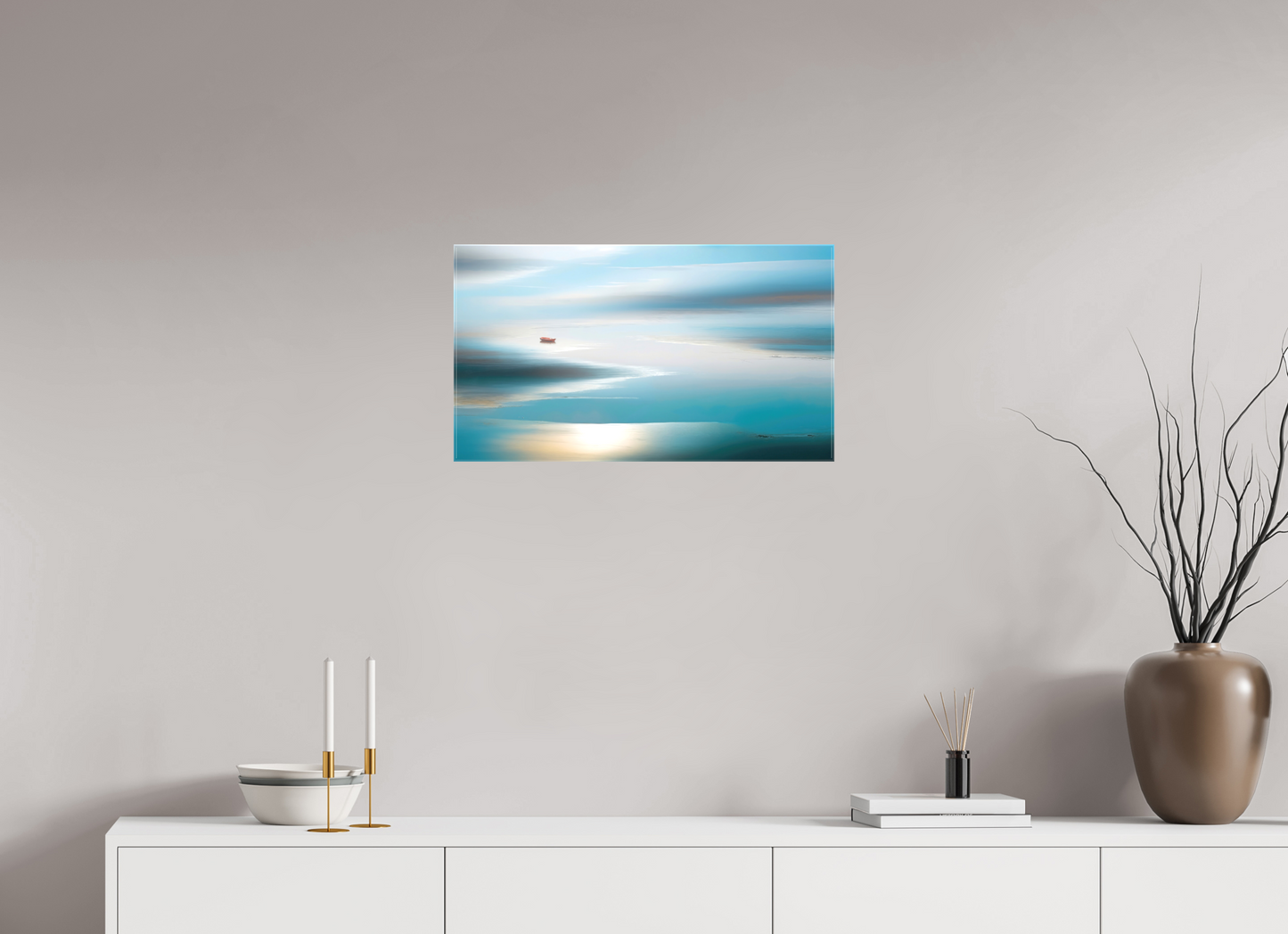 64 x 36 cm, Leinwand glänzend Boot im Wattenmeer-06