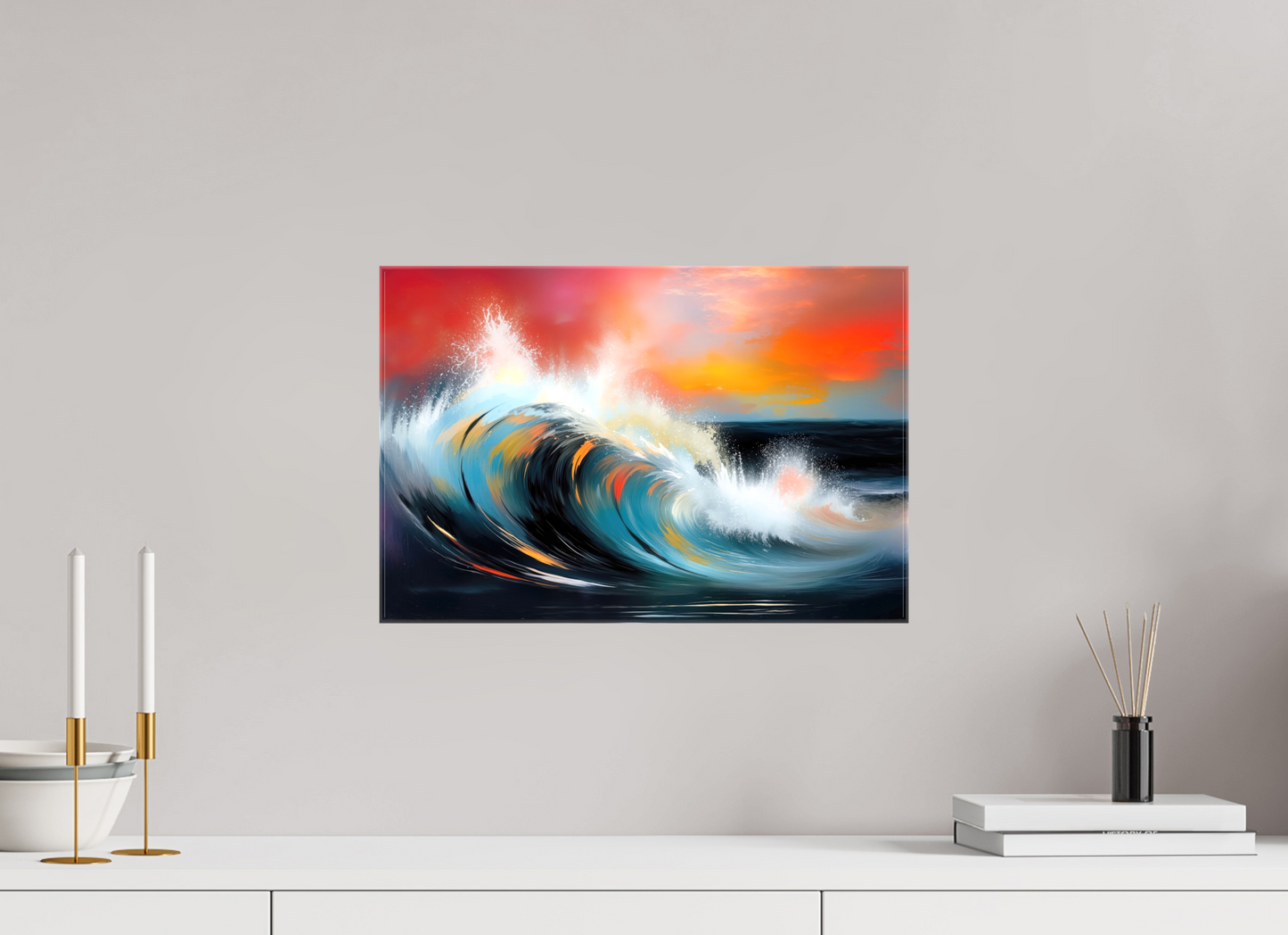 45 x 30 cm, Leinwand glänzend Glühende Brandung