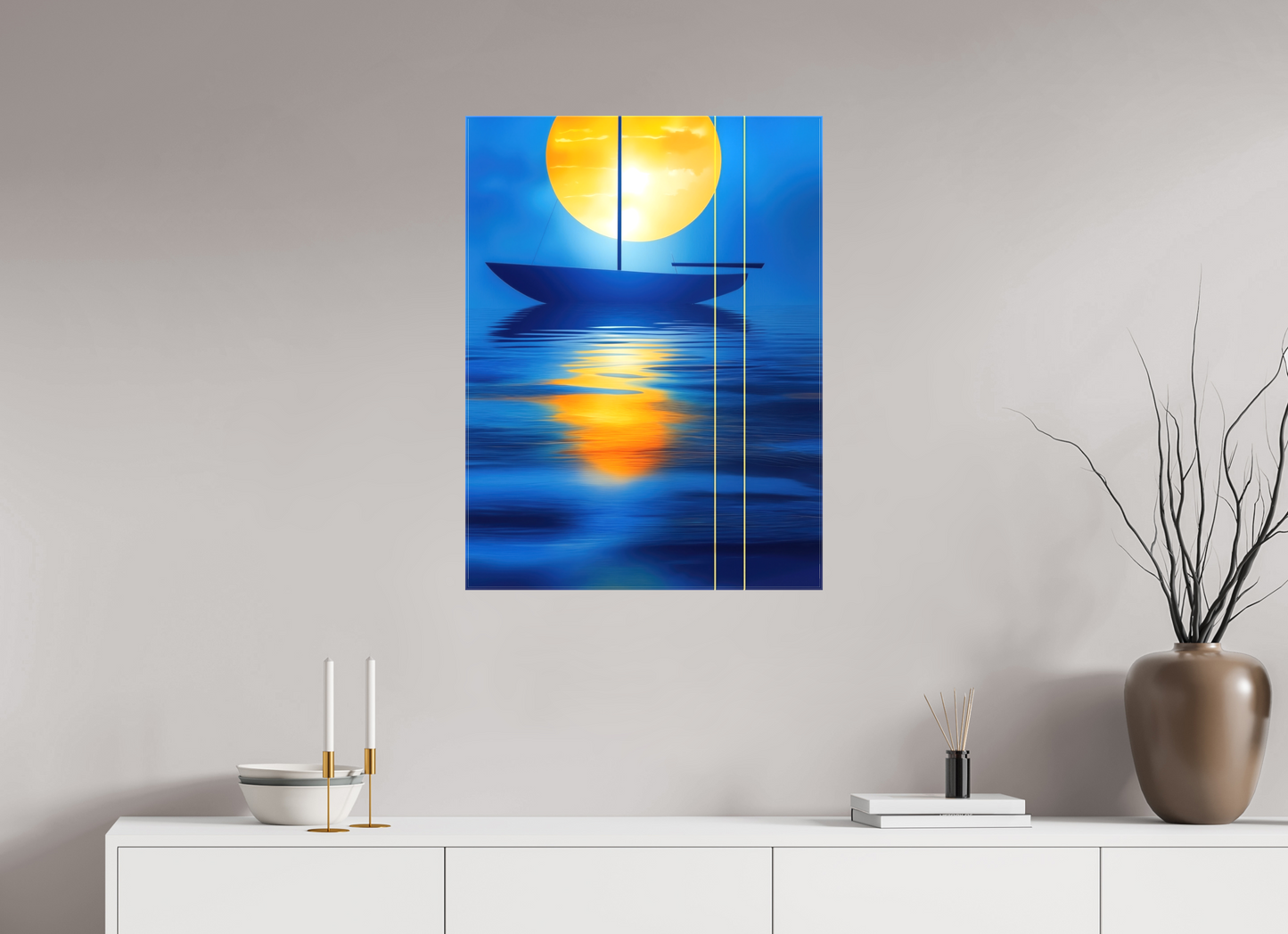 60 x 80 cm, Leinwand glänzend Segel im goldenen Kreis