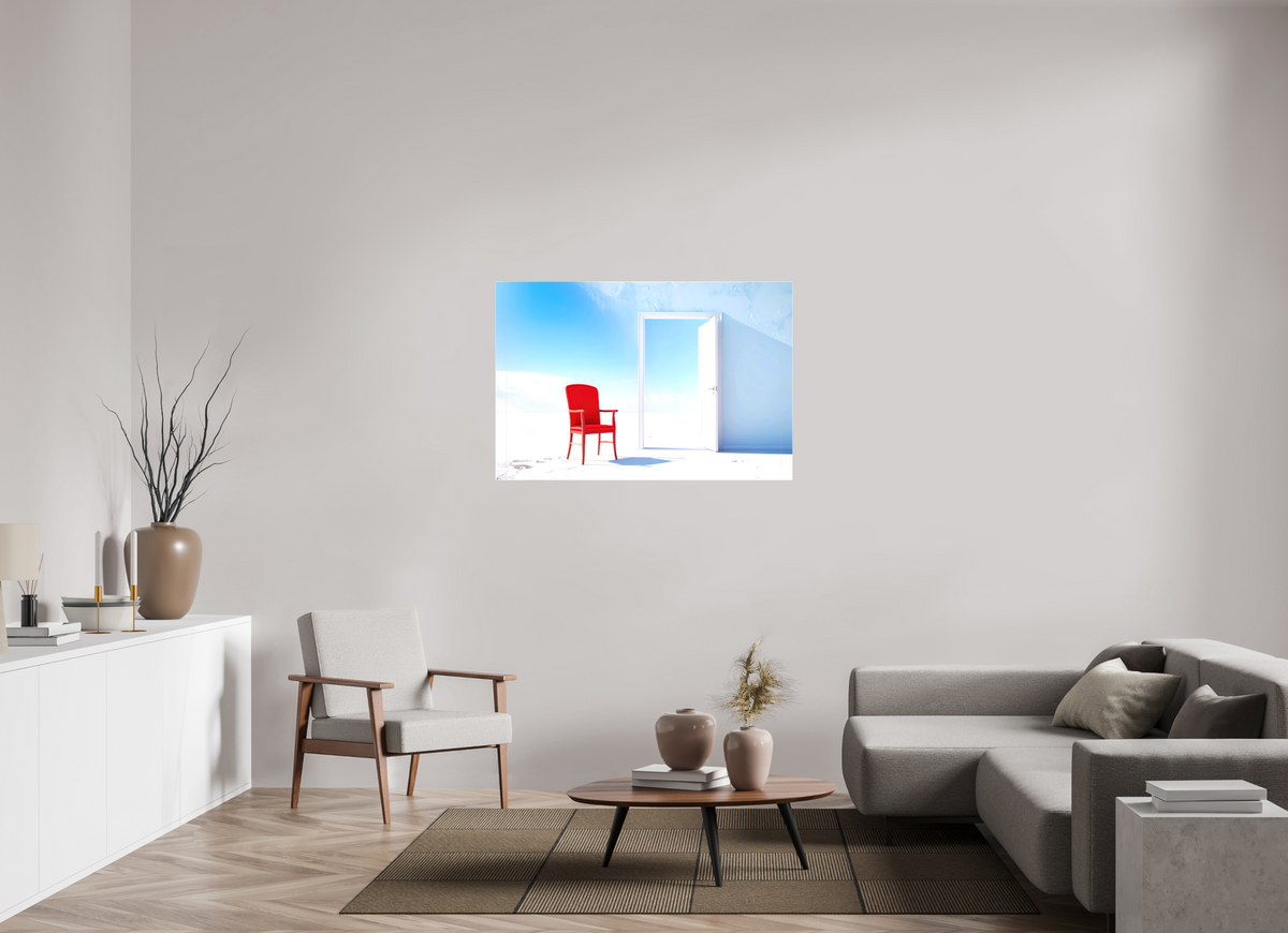 120 x 80 cm, Leinwand glänzend Blick durch die Tür surreal-02—Wandkunst, Fine Art Print, Leinwand, Acryldruck, Alu-Dibond