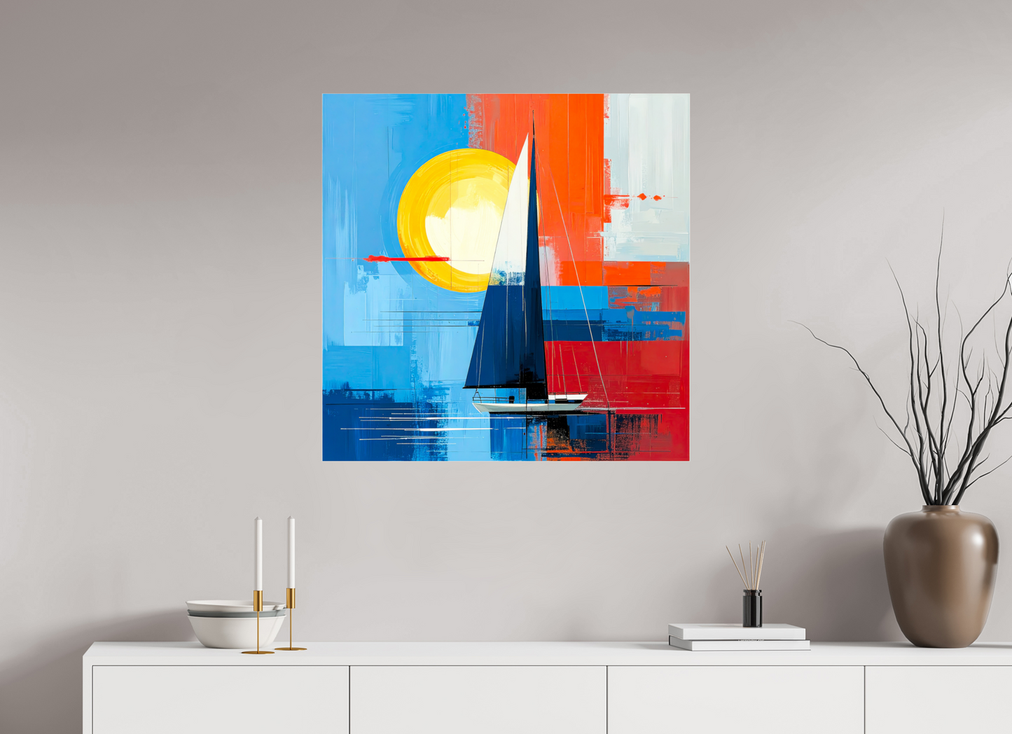 80 x 80 cm, Acrylglas glänzend standard Segelboot-Kunst – Licht, Farbe und Bewegung