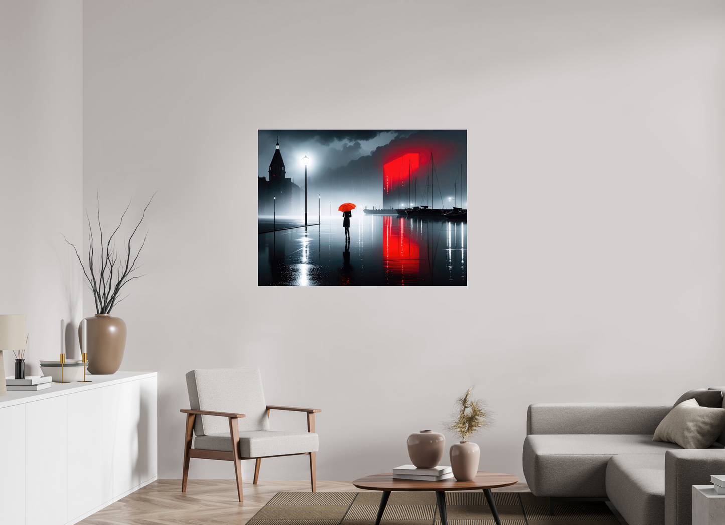 120 x 90 cm, Acrylglas glänzend standard Frau am Seglerhafen bei Nacht-01