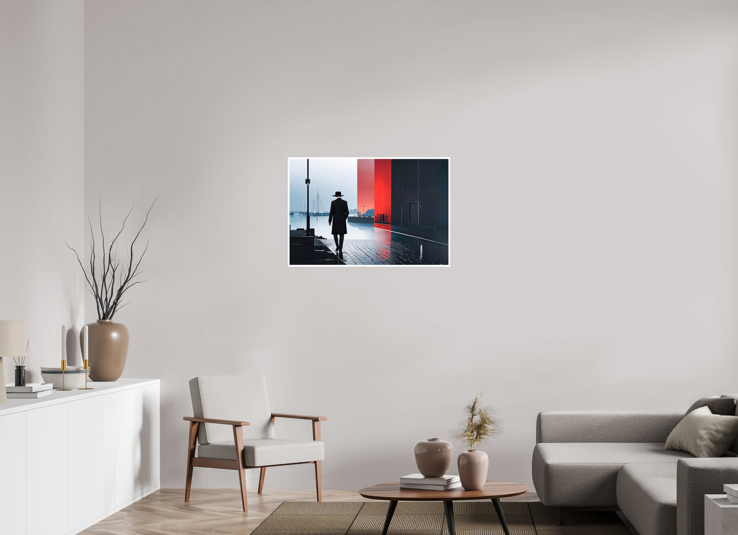 90 x 60 cm, Fine Art Print Hahnemühle Baryta Mann in Hafenstadt -noir city- 01