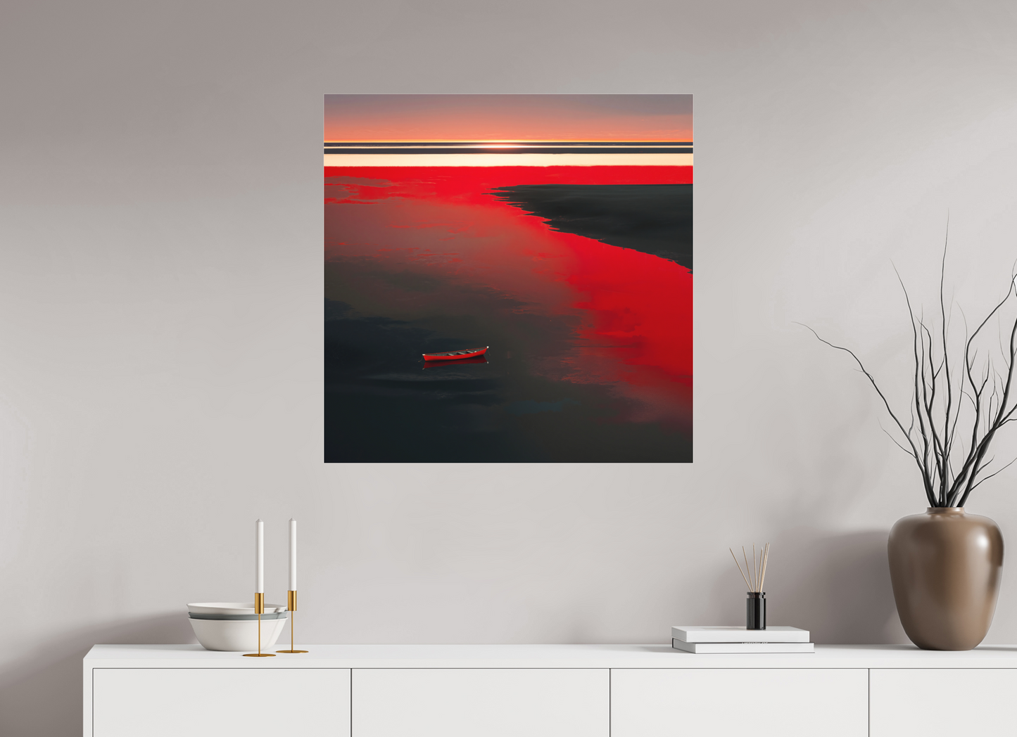 80 x 80 cm, Fine Art Pigmentdruck hinter Acrylglas Allein im Rot