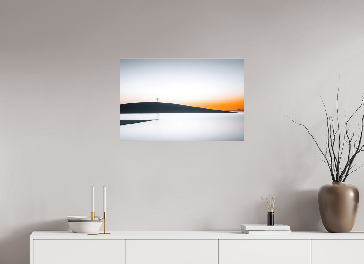 75 x 50 cm, Fine Art Pigmentdruck hinter Acrylglas Einsamer Baum im Abendlicht—Wandkunst, Fine Art Print, Leinwand, Acryldruck, Alu-Dibond