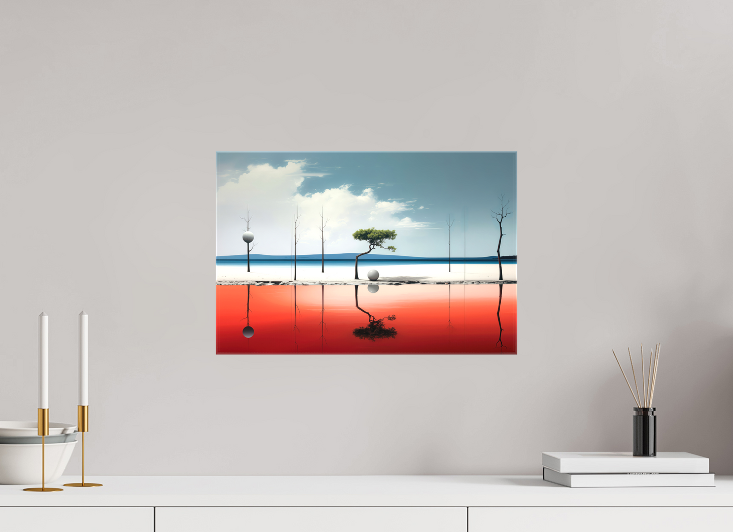 45 x 30 cm, Leinwand glänzend Balance am Rand des Wassers