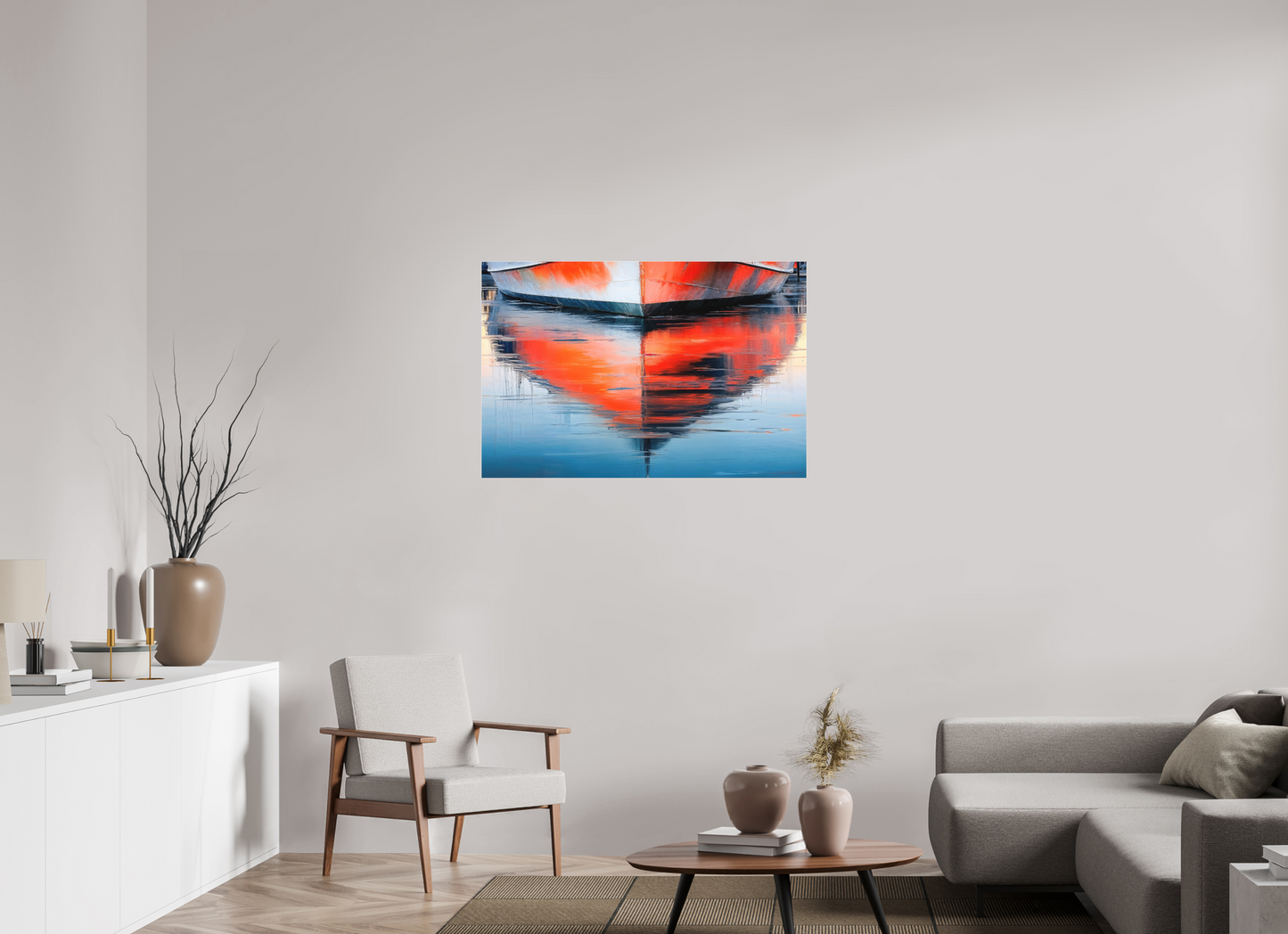 105 x 70 cm, Fine Art Pigmentdruck hinter Acrylglas Wasserspiegelung Bootsrumpf-01