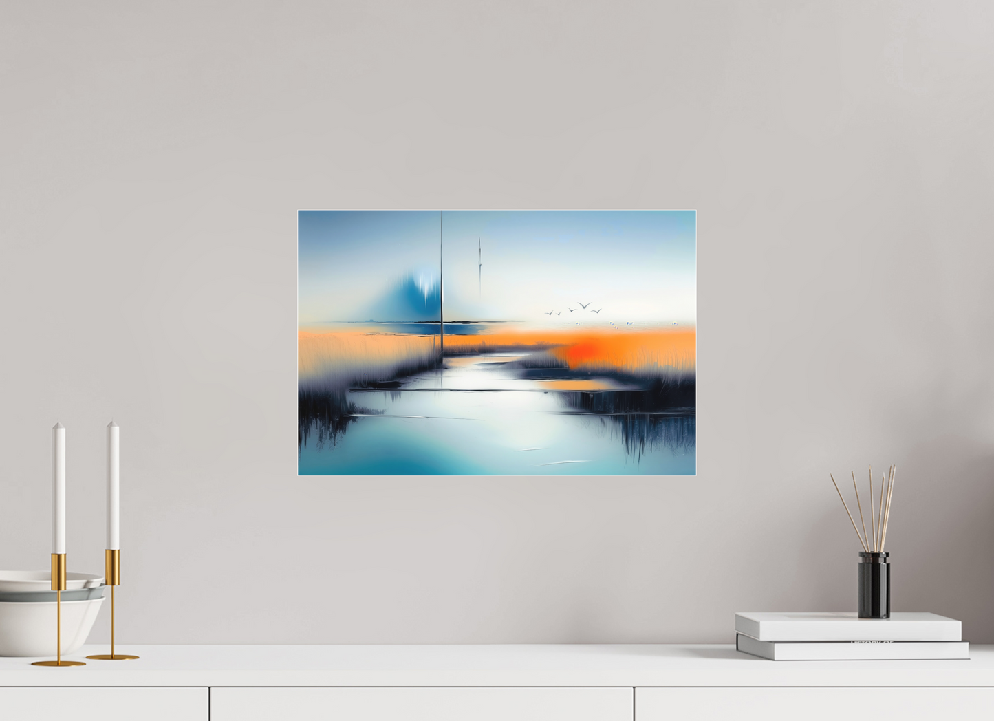 45 x 30 cm, Fine Art Pigmentdruck hinter Acrylglas Salzwiese im schwebenden Licht