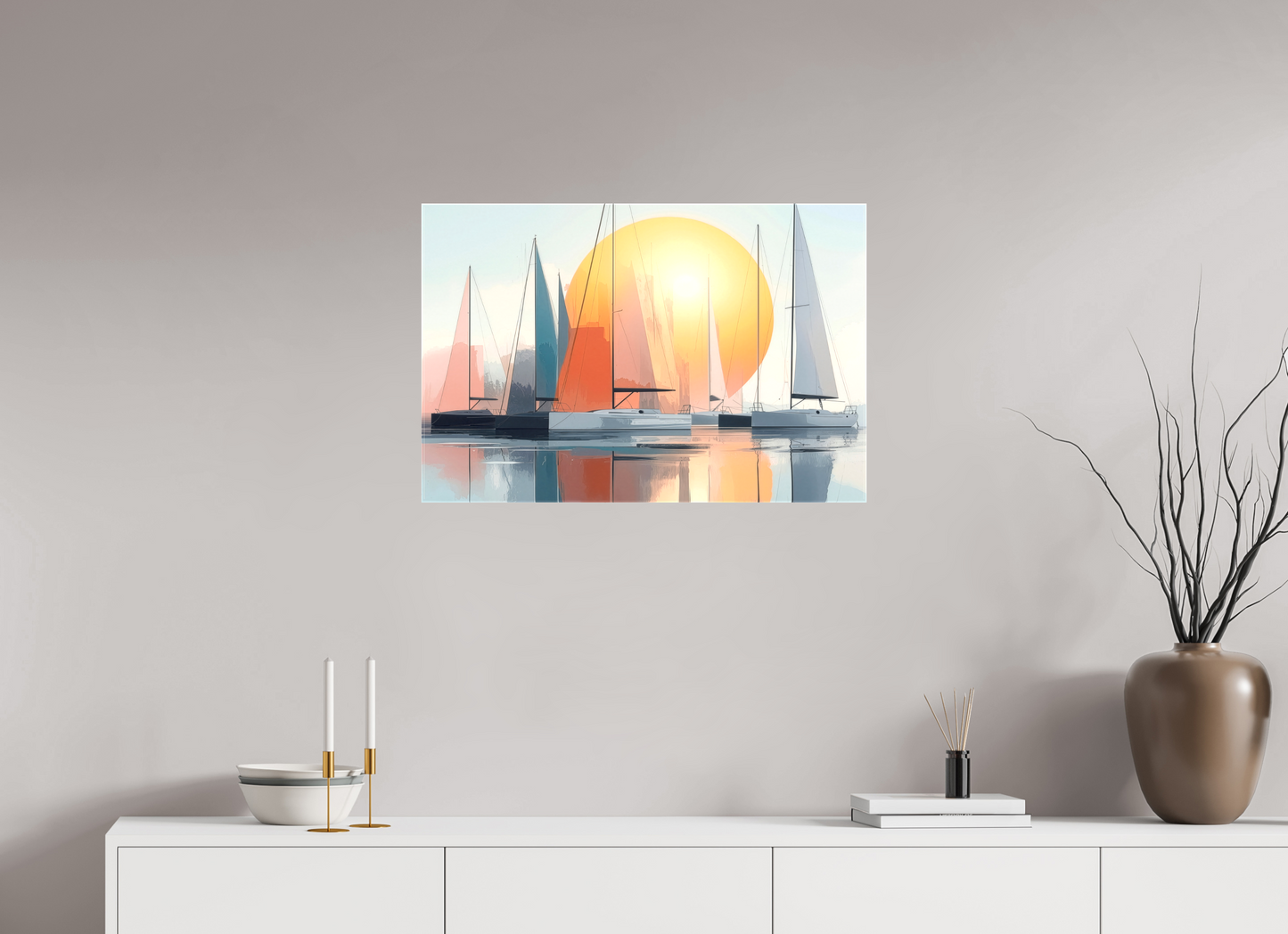 75 x 50 cm, Leinwand glänzend Segelboot-Kunst - Zwischen Horizont und Geometrie-01