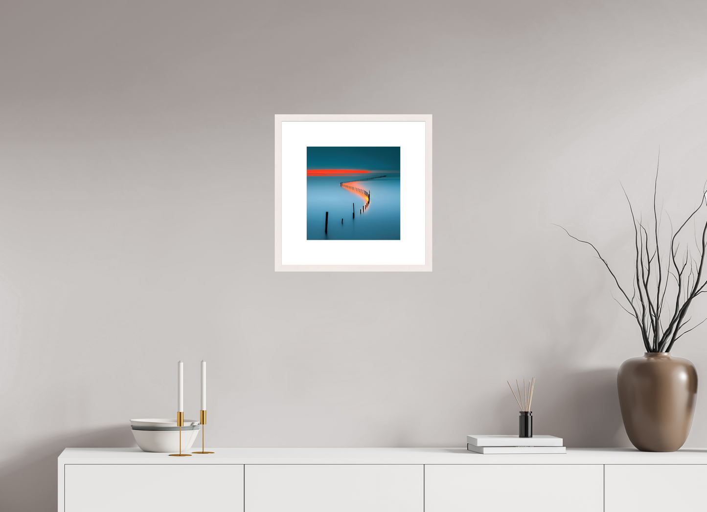 30 x 30 cm, Fine Art Print gerahmt Lichtweg im Watt
