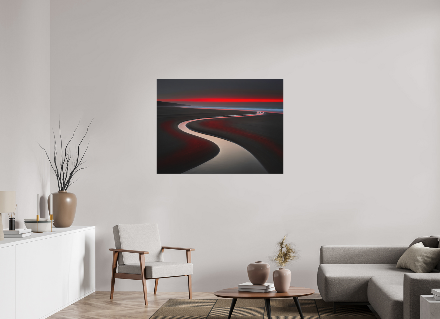 120 x 90 cm, Fine Art Pigmentdruck hinter Acrylglas Wattenmeer - die Linie des Lichts—Wandkunst, Fine Art Print, Leinwand, Acryldruck, Alu-Dibond