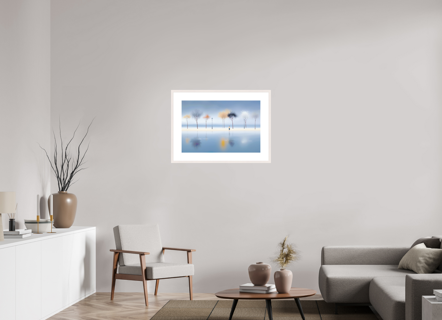 75 x 50 cm, Fine Art Print gerahmt Stilles Ufer, ferne Gedanken