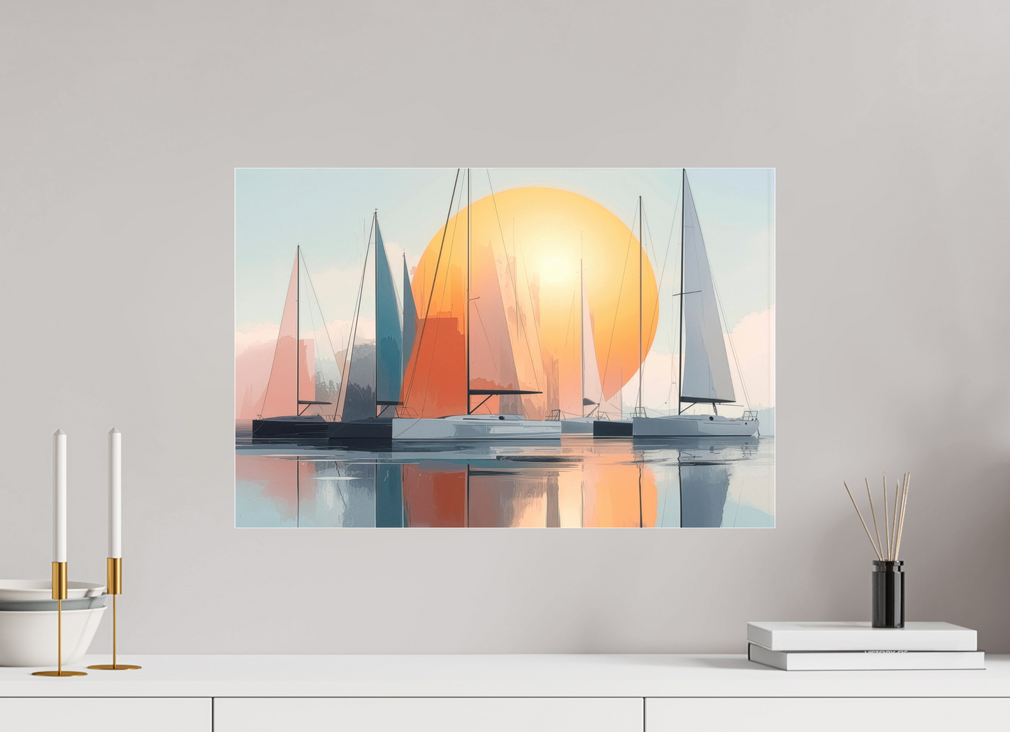 60 x 40 cm, Fine Art Pigmentdruck hinter Acrylglas Segelboot-Kunst - Zwischen Horizont und Geometrie-01