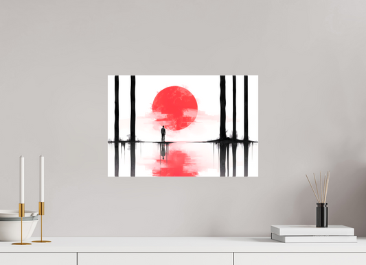 45 x 30 cm, Leinwand glänzend Rote Sonne, Stille Küste—Wandkunst, Fine Art Print, Leinwand, Acryldruck, Alu-Dibond